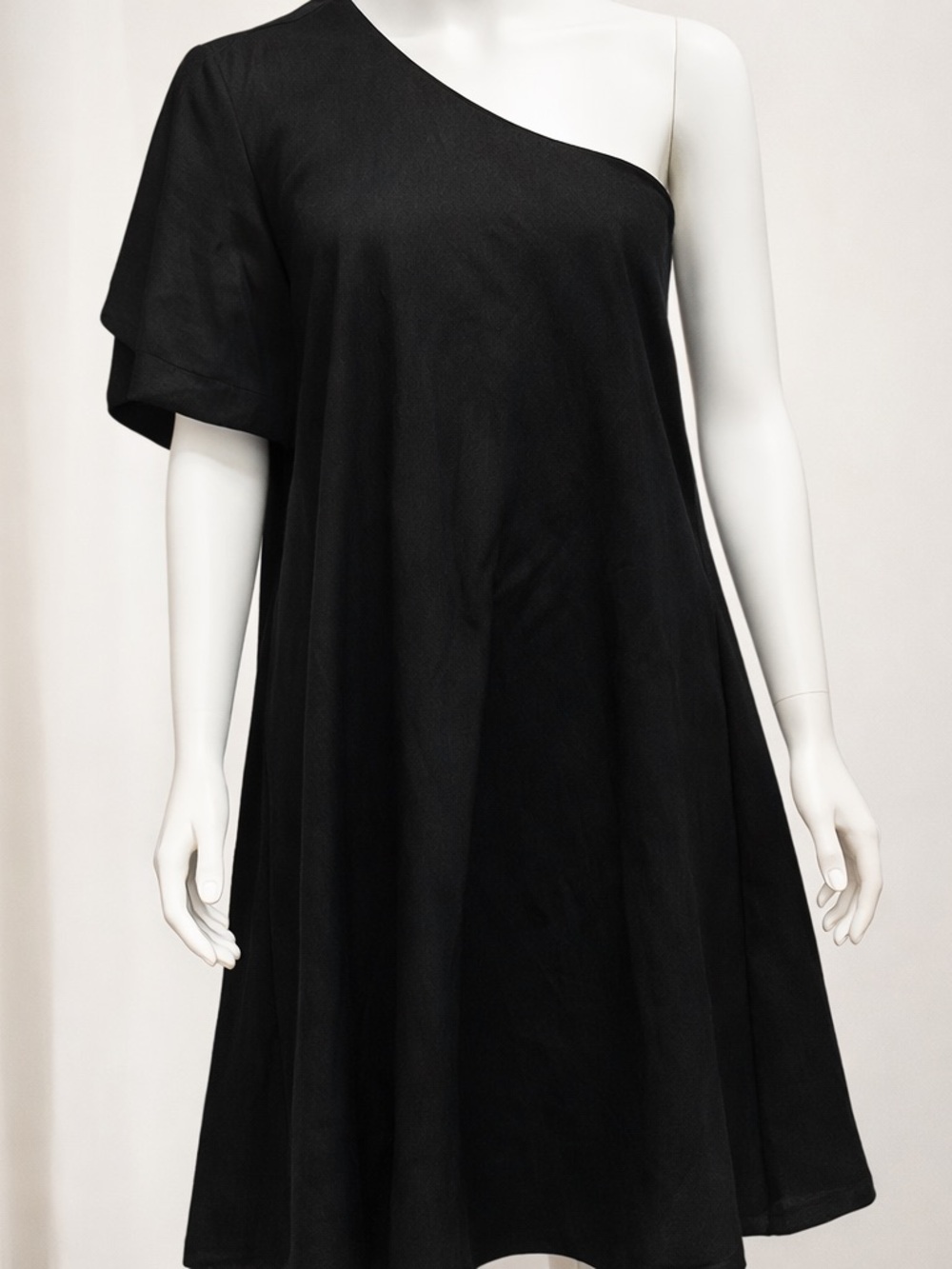 Banana Republic One-Shoulder Linen Black Swing Dress